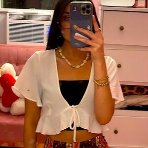 White ruffle tie top